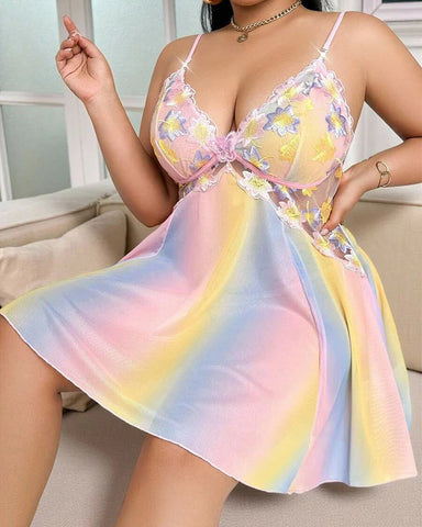 Plus Size Rainbow Ombre Sheer Babydoll Nightgown