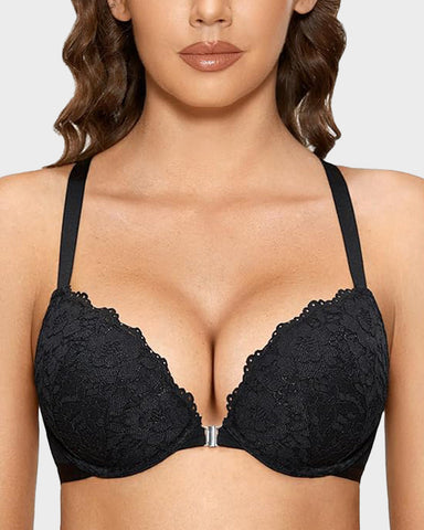Push-Up Lace Racerback Front-Closure Bra