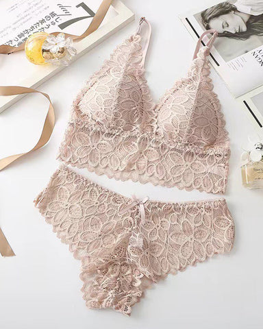 Romantic Lace Triangle Bra & Panty Lingerie Set(3 Pack)
