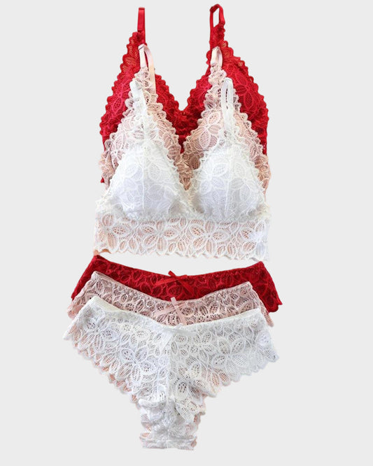 Romantic Lace Triangle Bra & Panty Lingerie Set(3 Pack)