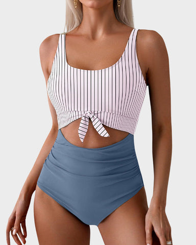 Ruched Tie-Knot Tummy Control One-Piece Swimsuit