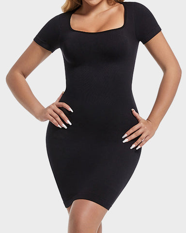 Sculpting Square Neck Seamless Ribbed Mini Dress
