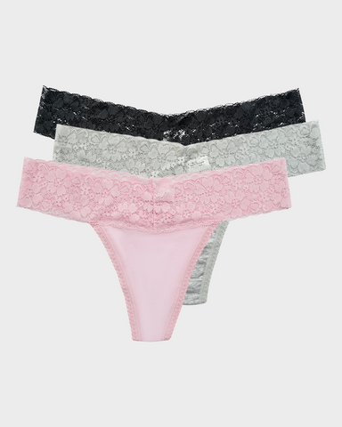 Seamless Low-Rise Lace Thong Panties (3 Pack)