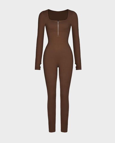 Seamless Ribbed Zip-Front Jumpsuit