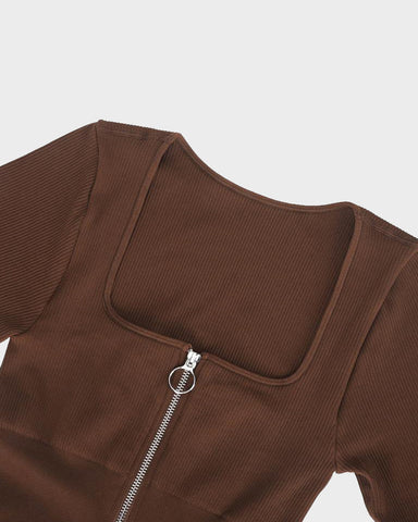 Seamless Ribbed Zip-Front Jumpsuit