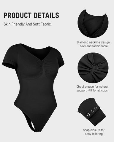 Seamless V-Neck Tummy Control Thong Bodysuit