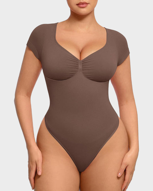 Seamless V-Neck Tummy Control Thong Bodysuit