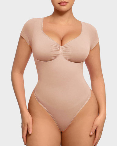 Seamless V-Neck Tummy Control Thong Bodysuit
