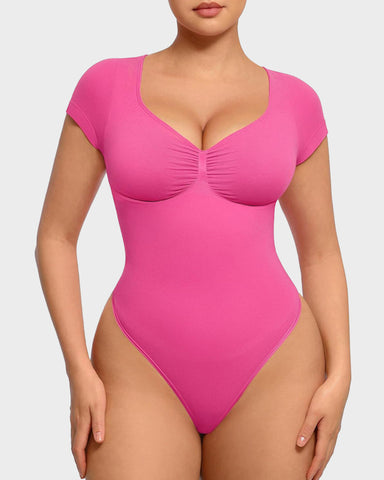 Seamless V-Neck Tummy Control Thong Bodysuit
