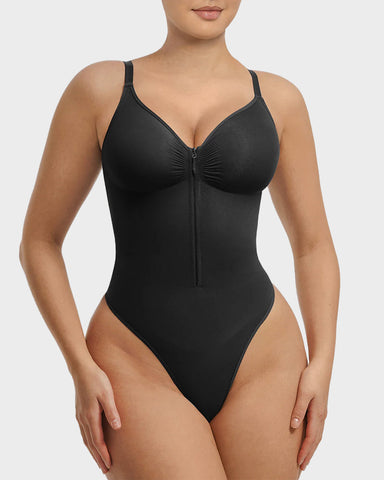 Seamless Zipper Front Shaping Thong Bodysuit