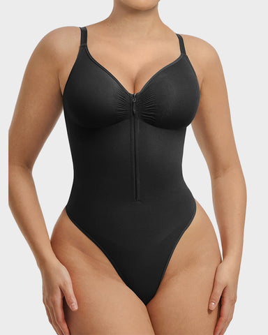 Seamless Zipper Front Shaping Thong Bodysuit