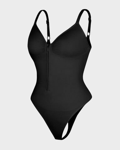 Seamless Zipper Front Shaping Thong Bodysuit