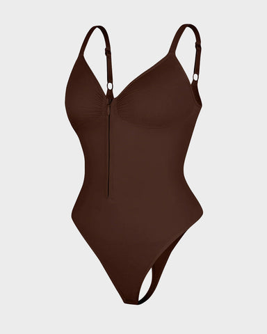 Seamless Zipper Front Shaping Thong Bodysuit