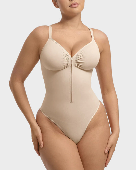 Seamless Zipper Front Shaping Thong Bodysuit