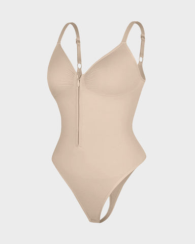 Seamless Zipper Front Shaping Thong Bodysuit