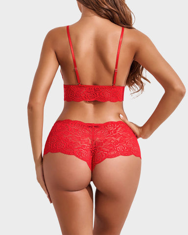 3-Piece Sheer Floral Lace Sleepwear Set