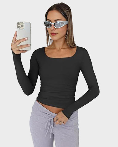 Slim-Fit Square-Neck Crop Top