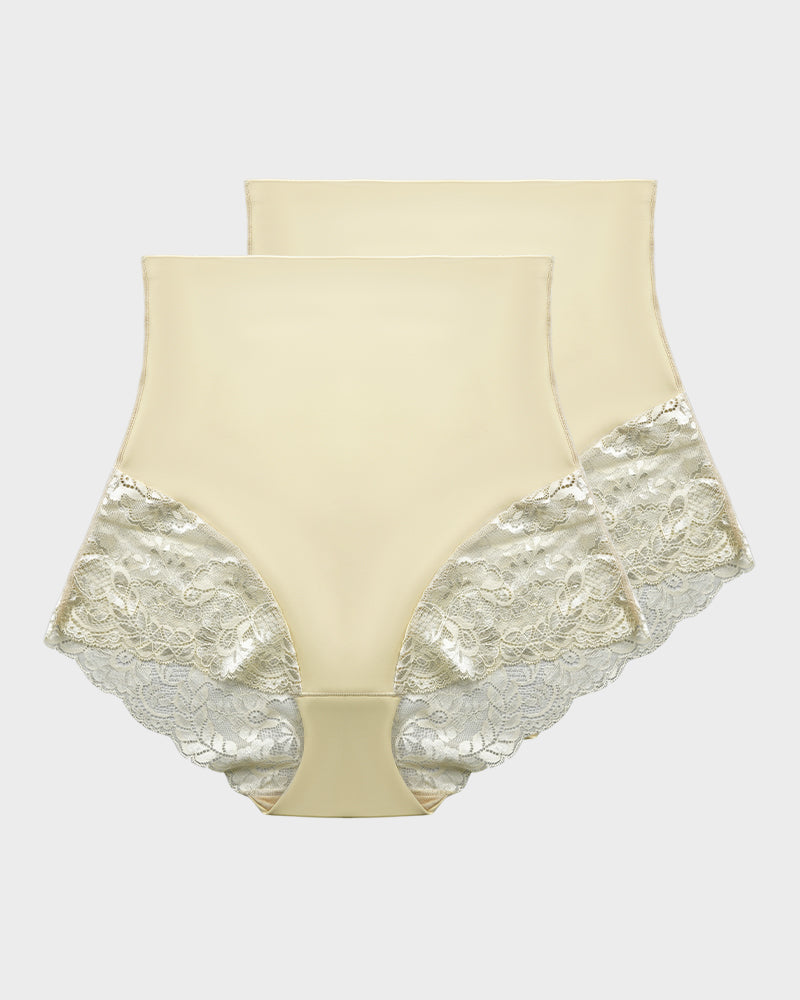 Smooth High-Waisted Sheer Lace Sculpting Brief (2 Pack)