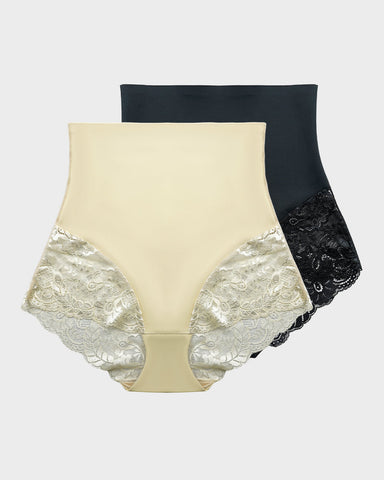 Smooth High-Waisted Sheer Lace Sculpting Brief (2 Pack)