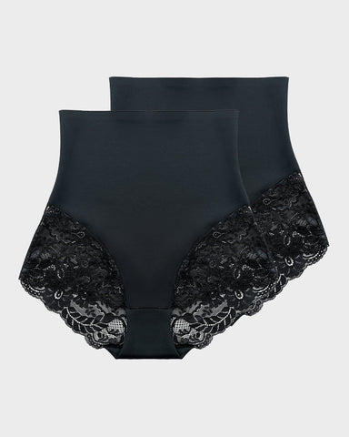 Smooth High-Waisted Sheer Lace Sculpting Brief (2 Pack)