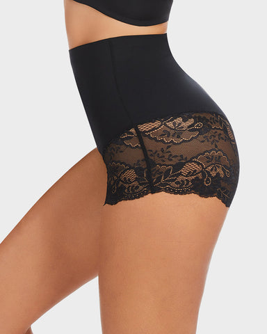 Smooth High-Waisted Sheer Lace Sculpting Brief (2 Pack)