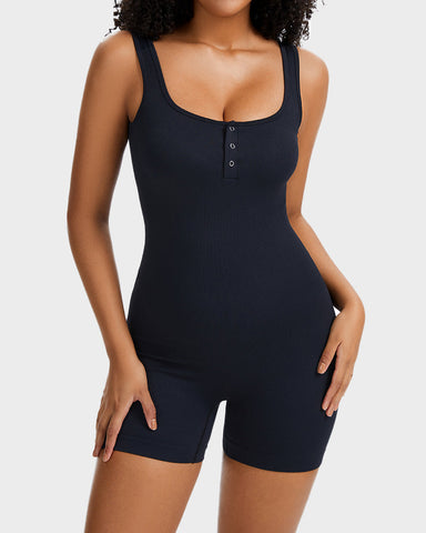 Snap Button Shaping Shorts Bodysuit