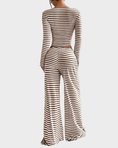 Stripe Crop Top & Wide Leg Two-Piece Lounge Set
