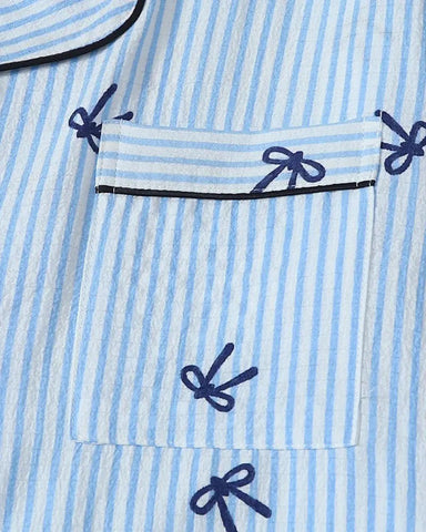 Striped Bow Print Long Sleeve Pajama Set