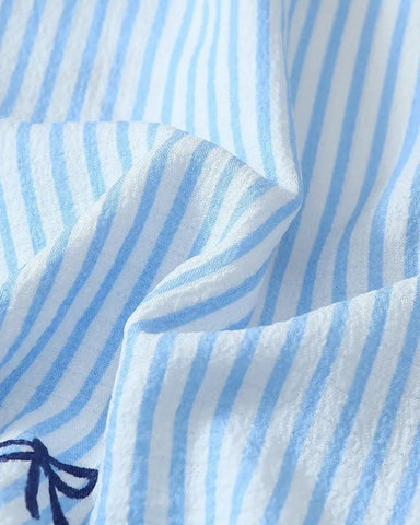 Striped Bow Print Long Sleeve Pajama Set