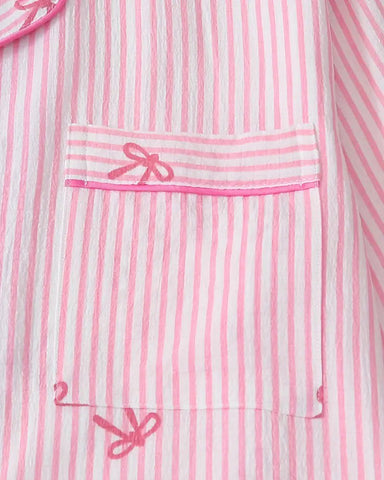Striped Bow Print Long Sleeve Pajama Set