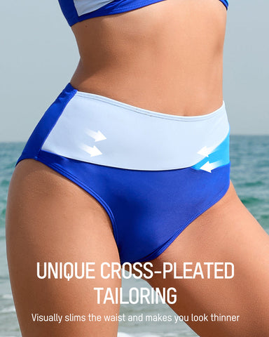 Twisted Front Color-Block High Waist Bikini Set