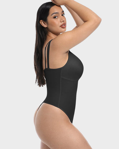 V-Neck Lace Thong Shapewear Bodysuit