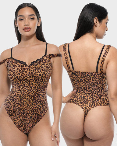 V-Neck Lace Thong Shapewear Bodysuit