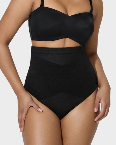 High Waist Criss-Cross Mesh Shaping Thong Panty