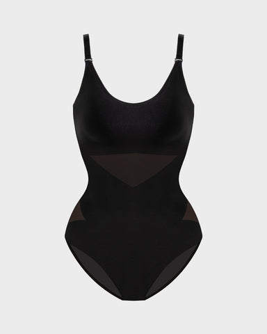Criss-Cross Mesh Panel Sculpting Bodysuit
